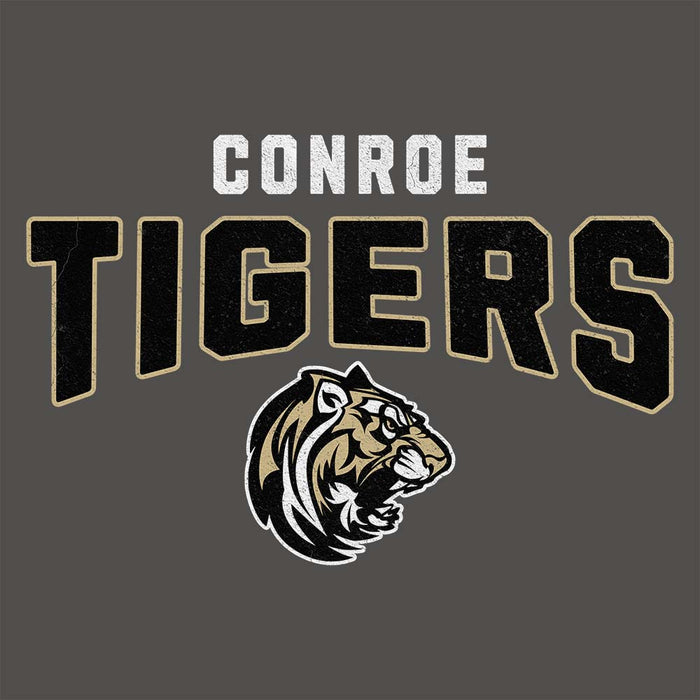 Close-up view of Conroe High School Tigers Charcoal Classic Unisex T-shirt 221