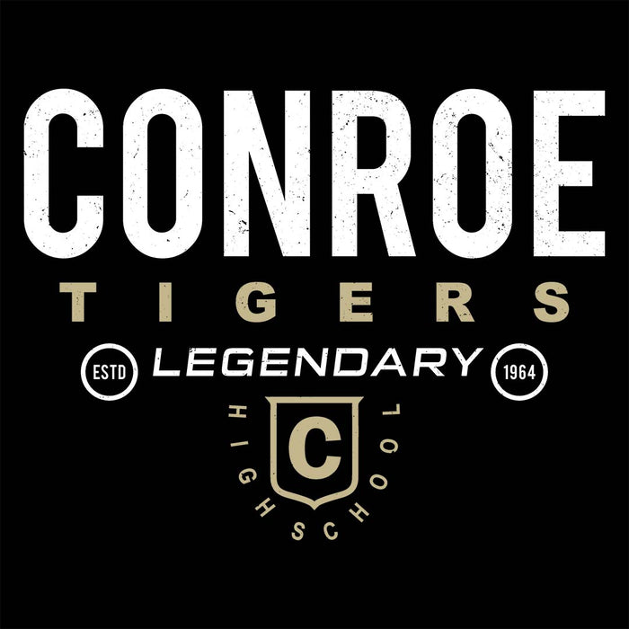 Close-up view of Conroe High School Tigers Women's Black T-shirt 003