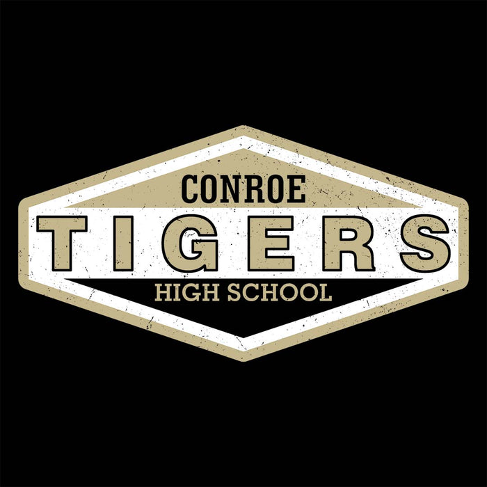 Close-up view of Conroe High School Tigers Unisex 3/4 sleeve Raglan T-shirt 009