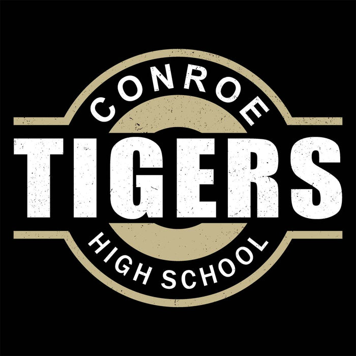 Close-up view of Conroe High School Tigers Unisex 3/4 sleeve Raglan T-shirt 011