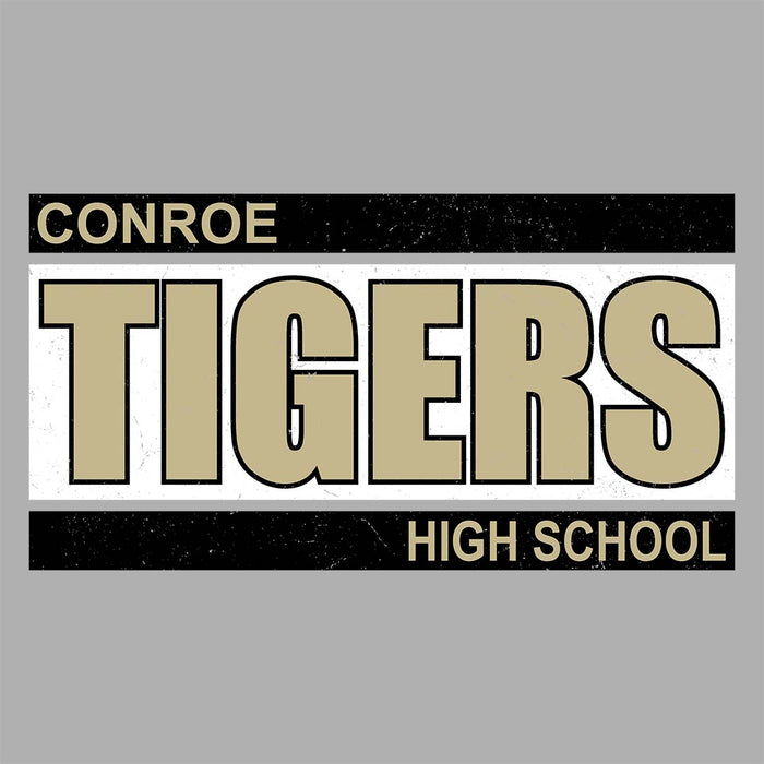 Close-up view of Conroe High School Tigers Women's Athletic Heather Grey T-shirt 098