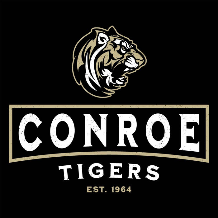 Close-up view of Conroe High School Tigers Women's Black T-shirt 202