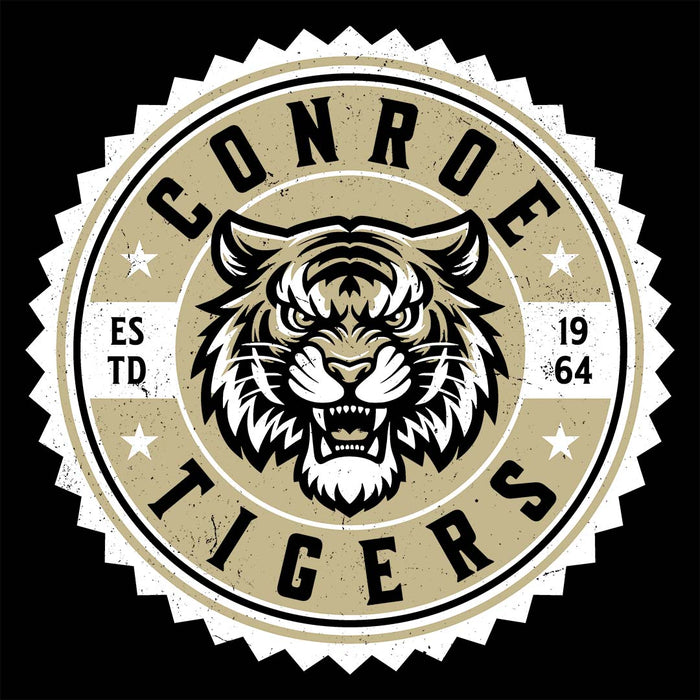 Close-up view of Conroe High School Tigers Women's Black T-shirt 203