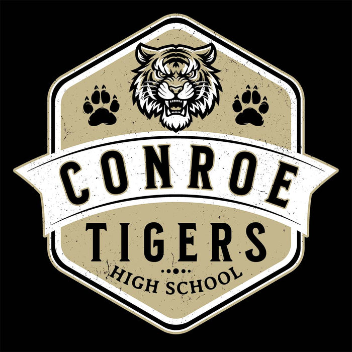 Close-up view of Conroe High School Tigers Unisex 3/4 sleeve Raglan T-shirt 209