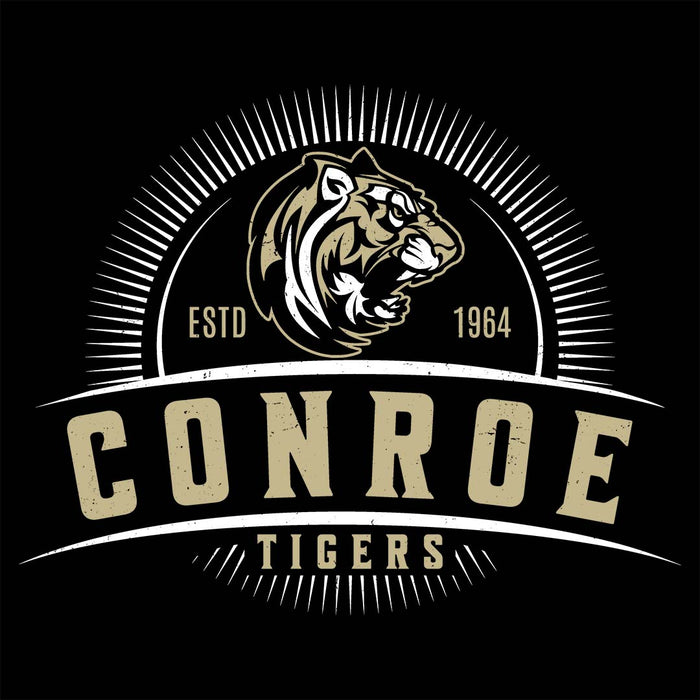 Close-up view of Conroe High School Tigers Women's Black T-shirt 221