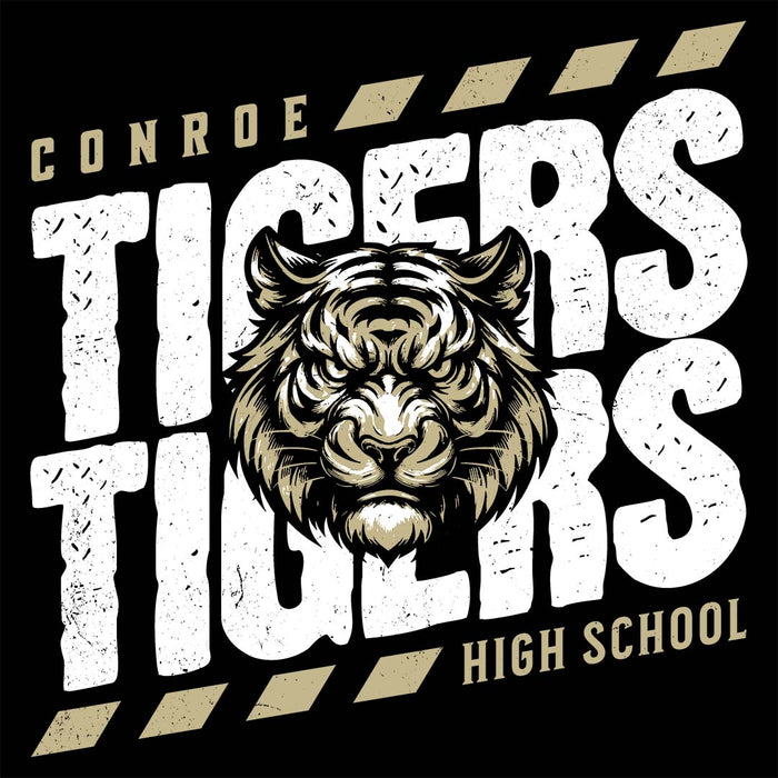 Close-up view of Conroe High School Tigers Women's Black T-shirt 223