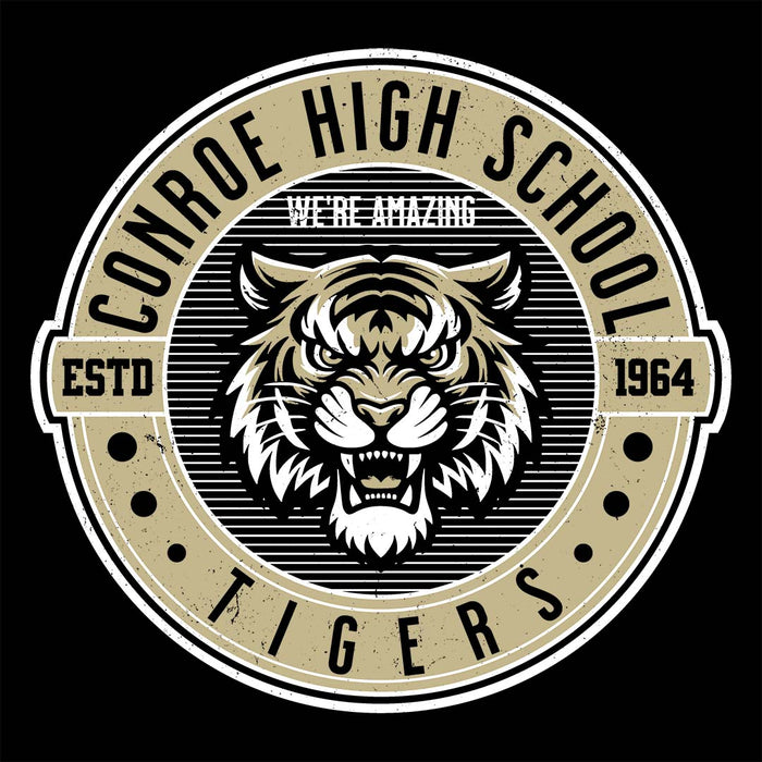 Close-up view of Conroe High School Tigers Women's Black T-shirt 224