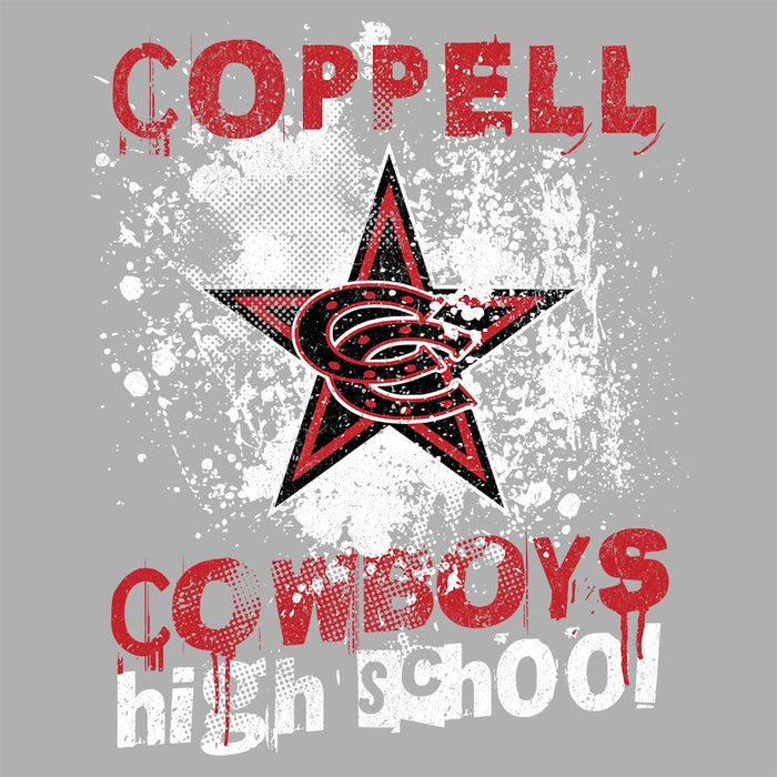 Close-up view of Coppell High School Cowboys Unisex 3/4 sleeve Raglan T-shirt 209