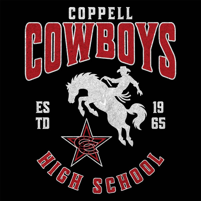 Close-up view of Coppell High School Cowboys Black Premium Unisex Hoodie 213