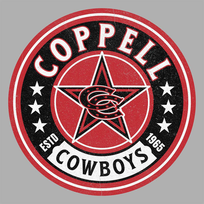 Close-up view of Coppell High School Cowboys Unisex 3/4 sleeve Raglan T-shirt 220