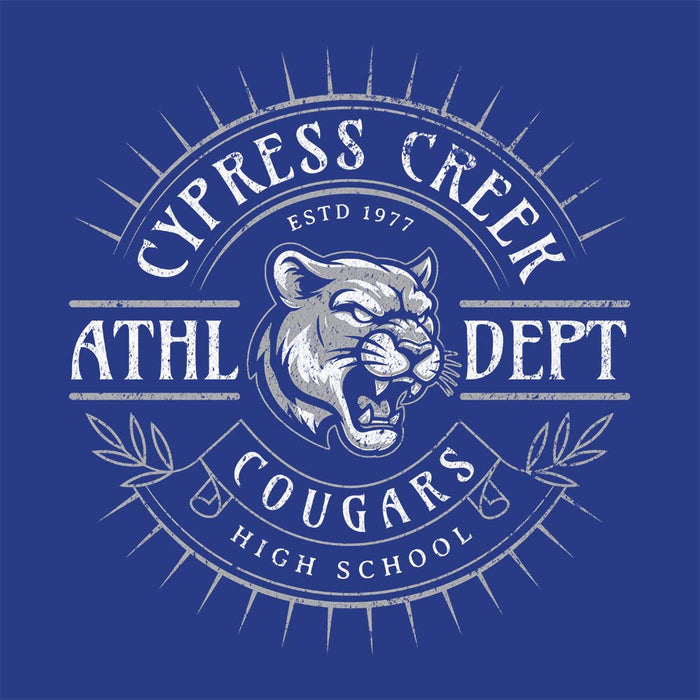 Close-up of Cypress Creek High School Cougars Royal Blue Classic Unisex T-shirt 201