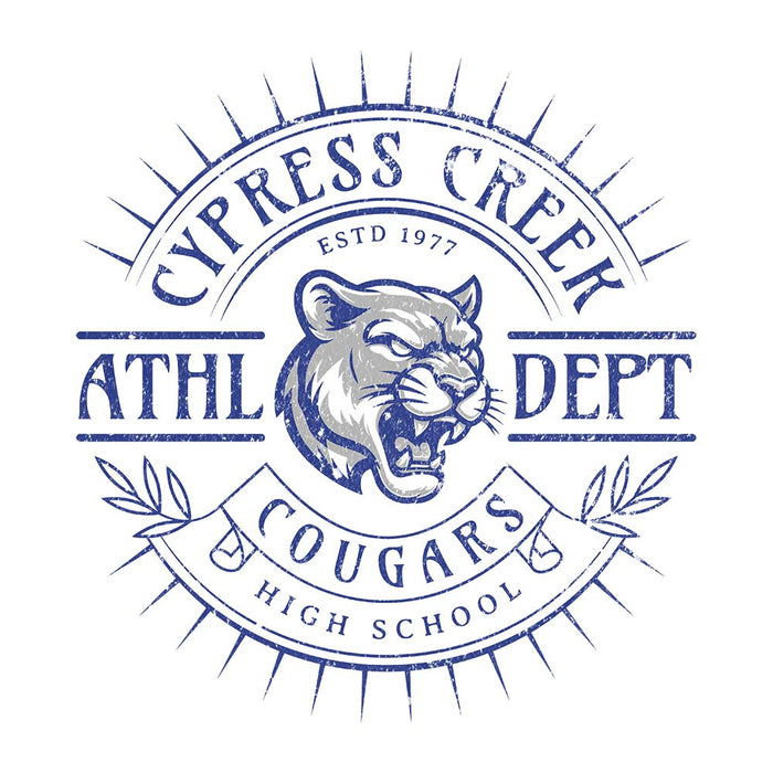 Close-up of Cypress Creek High School Cougars Unisex 3/4 sleeve Raglan T-shirt 201