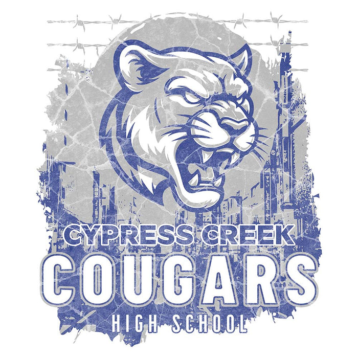 Close-up of Cypress Creek High School Cougars Unisex 3/4 sleeve Raglan T-shirt 202