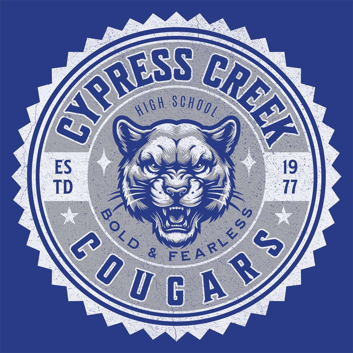 Close-up of Cypress Creek High School Cougars Royal Blue Premium Unisex T-shirt 203