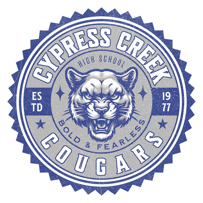 Close-up of Cypress Creek High School Cougars Unisex 3/4 sleeve Raglan T-shirt 203