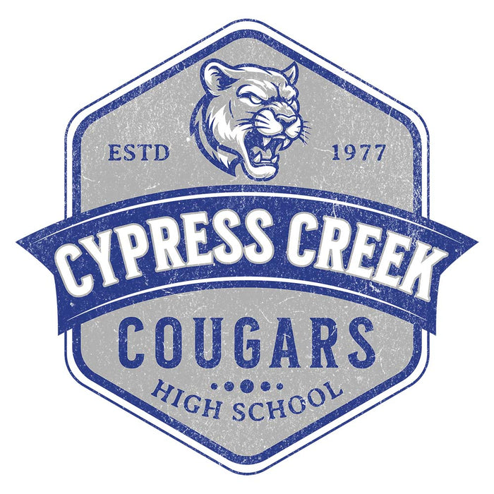 Close-up of Cypress Creek High School Cougars Unisex 3/4 sleeve Raglan T-shirt 205