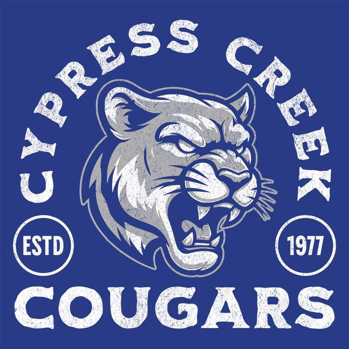 Close-up of Cypress Creek High School Cougars Royal Blue Premium Unisex T-shirt 206