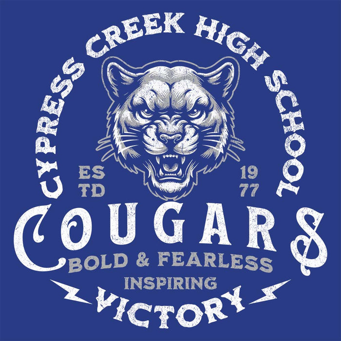 Close-up of Cypress Creek High School Cougars Royal Blue Classic Unisex T-shirt 208