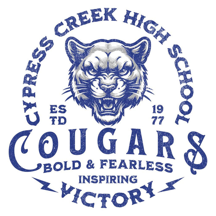 Close-up of Cypress Creek High School Cougars Unisex 3/4 sleeve Raglan T-shirt 208