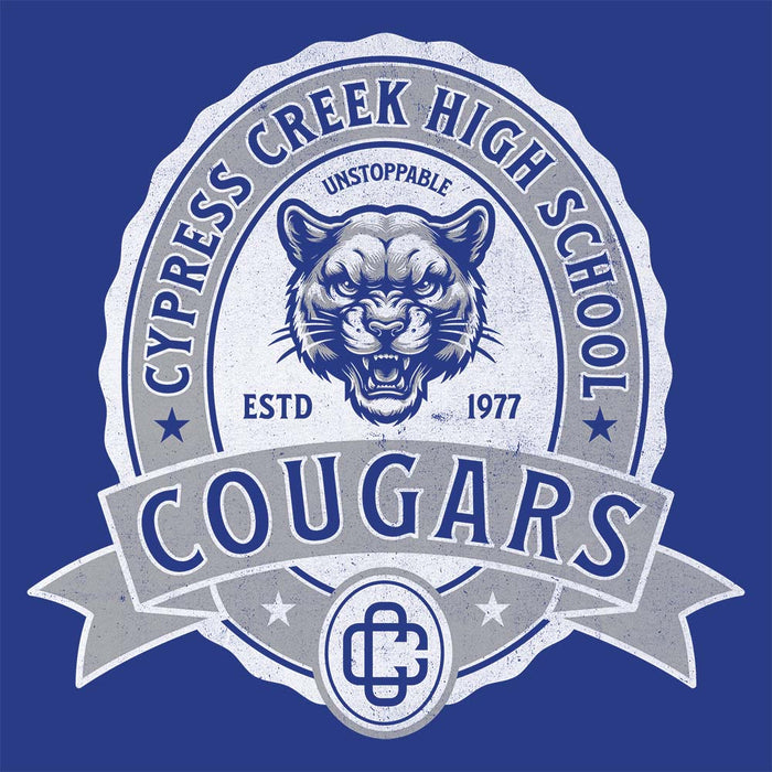 Close-up of Cypress Creek High School Cougars Royal Blue Premium Unisex T-shirt 212