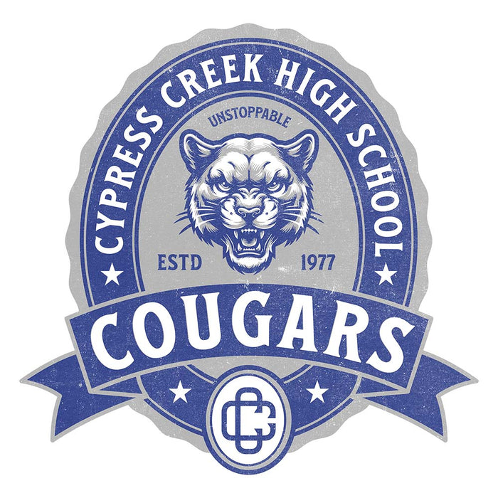 Close-up of Cypress Creek High School Cougars Unisex 3/4 sleeve Raglan T-shirt 212