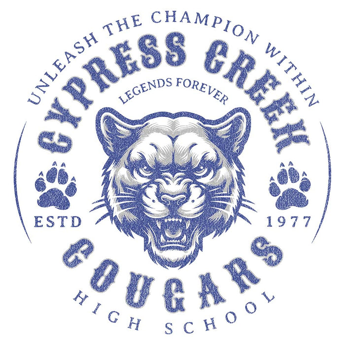 Close-up of Cypress Creek High School Cougars Unisex 3/4 sleeve Raglan T-shirt 214