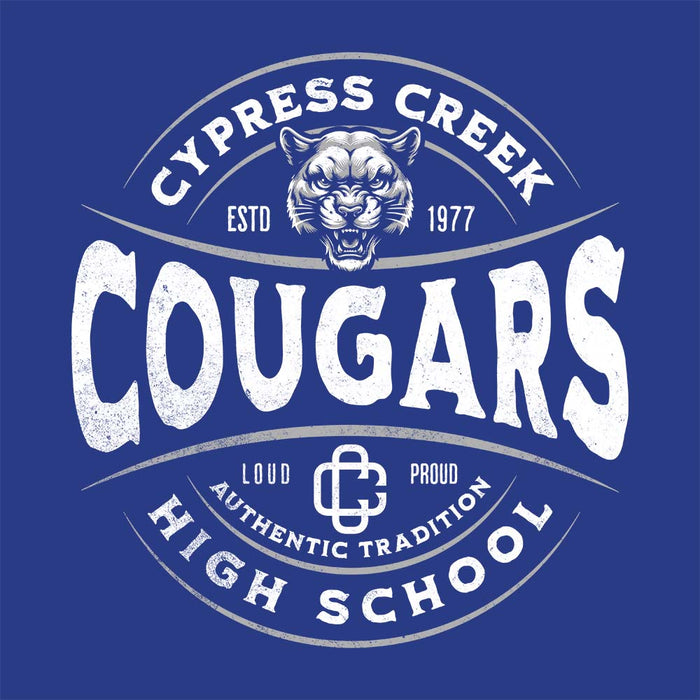 Close-up of Cypress Creek High School Cougars Royal Blue Premium Unisex T-shirt 216