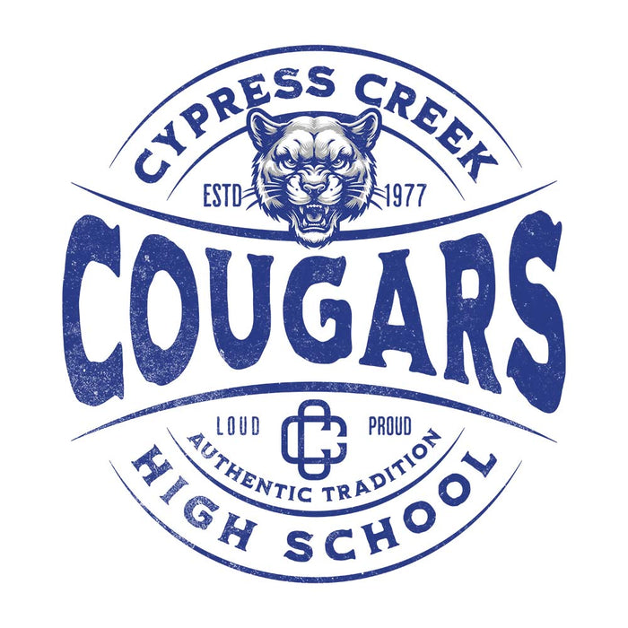 Close-up of Cypress Creek High School Cougars Unisex 3/4 sleeve Raglan T-shirt 216