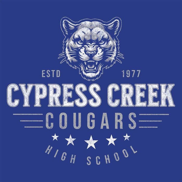 Close-up of Cypress Creek High School Cougars Royal Blue Premium Unisex T-shirt 217