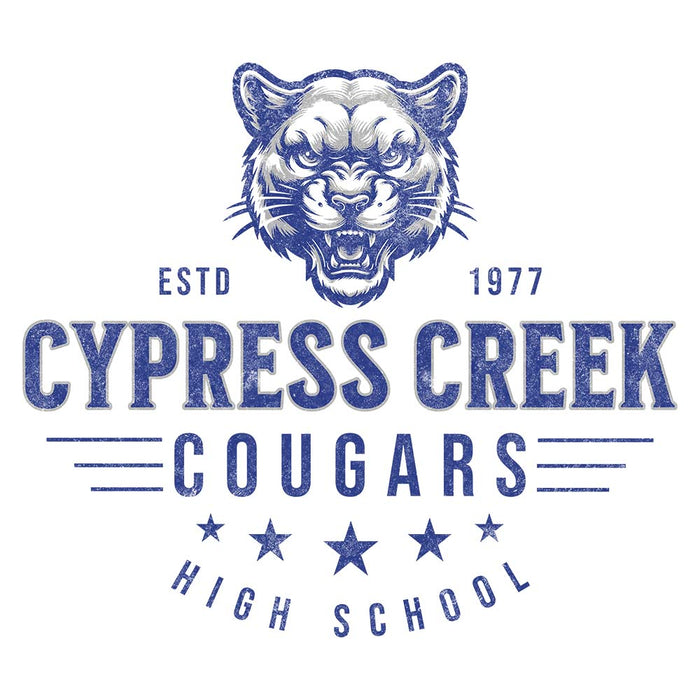 Close-up of Cypress Creek High School Cougars Unisex 3/4 sleeve Raglan T-shirt 217