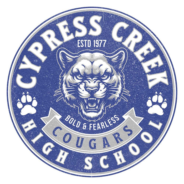 Close-up of Cypress Creek High School Cougars Unisex 3/4 sleeve Raglan T-shirt 219