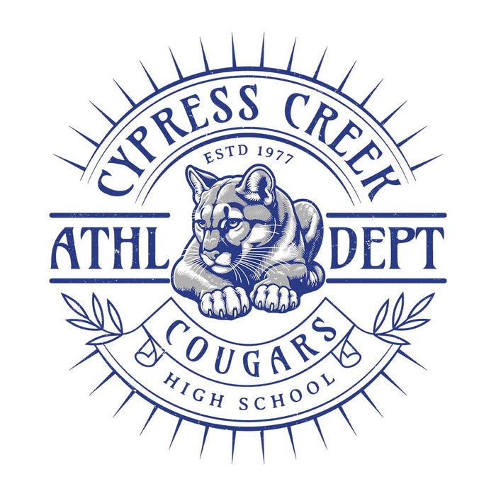 Close-up view of Cypress Creek High School Cougars Unisex 3/4 sleeve Raglan T-shirt 201