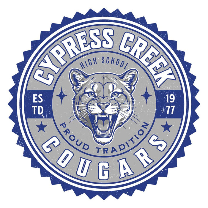 Close-up view of Cypress Creek High School Cougars Unisex 3/4 sleeve Raglan T-shirt 203
