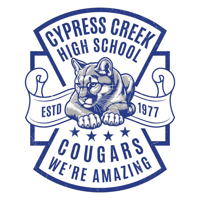 Close-up view of Cypress Creek High School Cougars Unisex 3/4 sleeve Raglan T-shirt 207