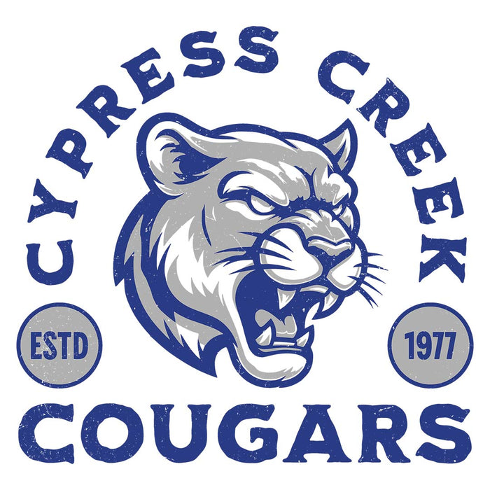 Close-up view of Cypress Creek High School Cougars Unisex 3/4 sleeve Raglan T-shirt 208
