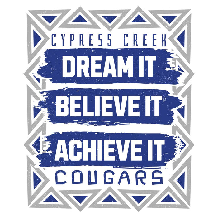 Close-up view of Cypress Creek High School Cougars Unisex 3/4 sleeve Raglan T-shirt 228