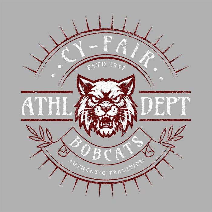 Close-up of Cy-Fair High School Bobcats Unisex 3/4 sleeve Raglan T-shirt 201