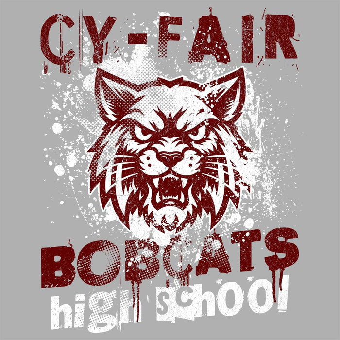 Close-up of Cy-Fair High School Bobcats Unisex 3/4 sleeve Raglan T-shirt 205