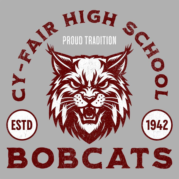 Close-up of Cy-Fair High School Bobcats Unisex 3/4 sleeve Raglan T-shirt 208