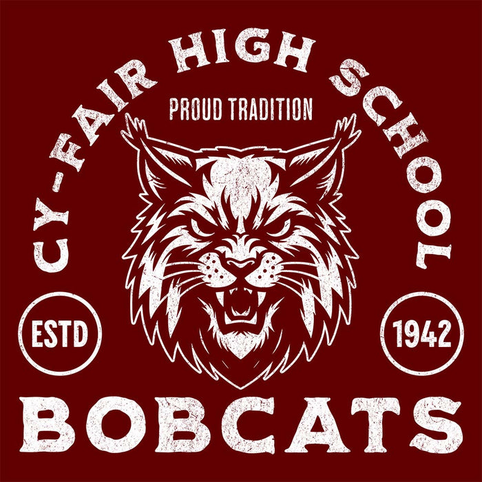 Close-up of Cy-Fair High School Bobcats Maroon Premium Unisex Hoodie 208