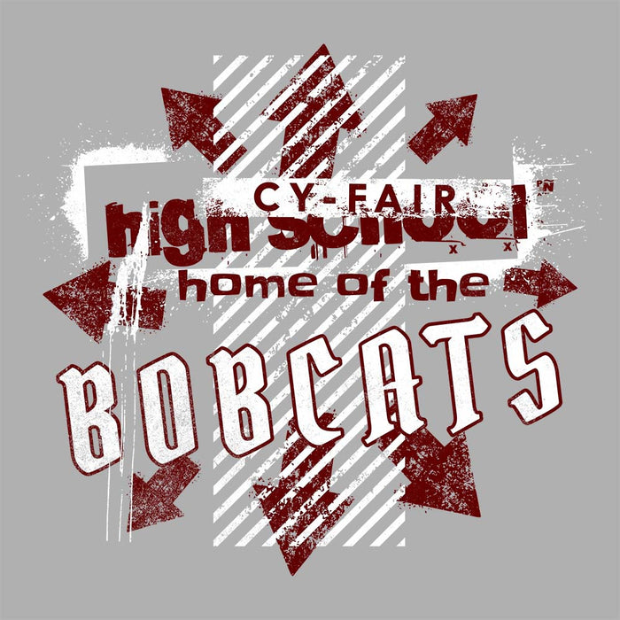 Close-up of Cy-Fair High School Bobcats Unisex 3/4 sleeve Raglan T-shirt 210