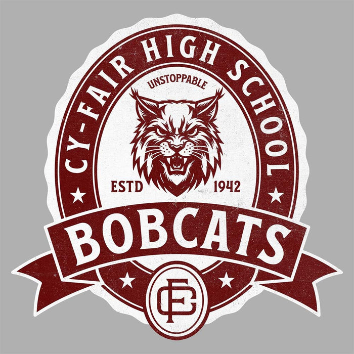 Close-up of Cy-Fair High School Bobcats Unisex 3/4 sleeve Raglan T-shirt 212