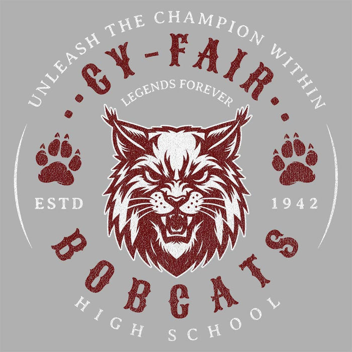 Close-up of Cy-Fair High School Bobcats Unisex 3/4 sleeve Raglan T-shirt 214