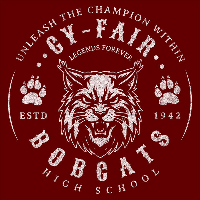 Close-up of Cy-Fair High School Bobcats Maroon Classic Unisex T-shirt 214