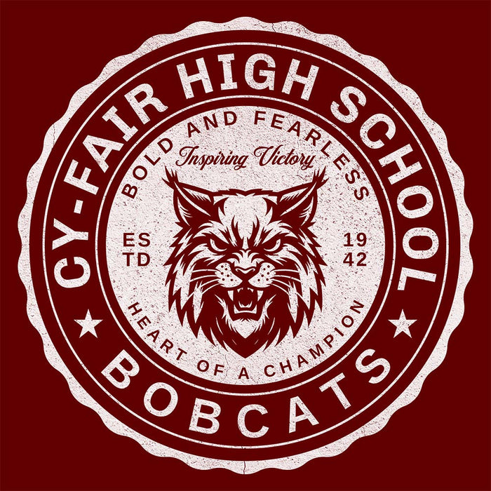 Close-up of Cy-Fair High School Bobcats Maroon Premium Unisex Hoodie 216