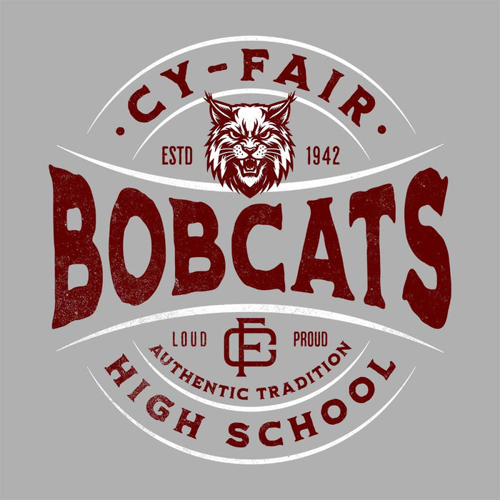 Close-up of Cy-Fair High School Bobcats Unisex 3/4 sleeve Raglan T-shirt 218