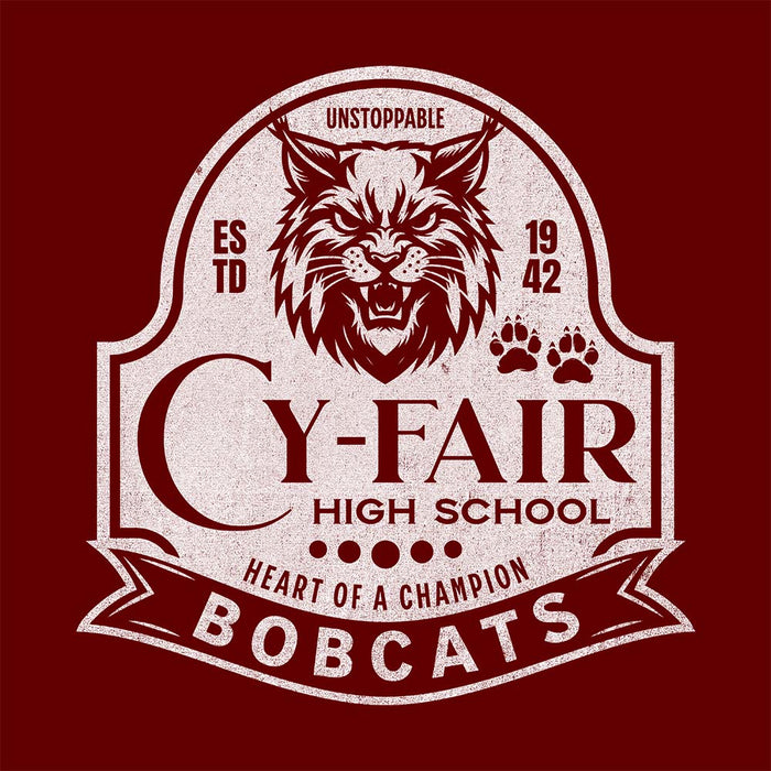 Close-up of Cy-Fair High School Bobcats Maroon Classic Unisex T-shirt 219