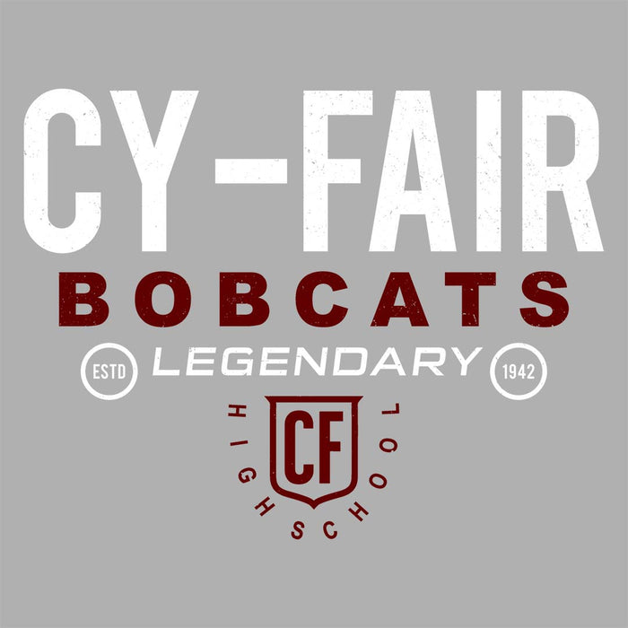 Close-up view of Cy-Fair High School Bobcats Unisex 3/4 sleeve Raglan T-shirt 003