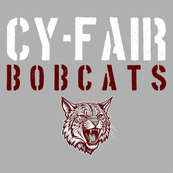 Close-up view of Cy-Fair High School Bobcats Unisex 3/4 sleeve Raglan T-shirt 017