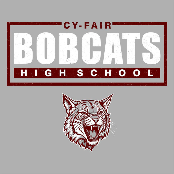 Close-up view of Cy-Fair High School Bobcats Unisex 3/4 sleeve Raglan T-shirt 049